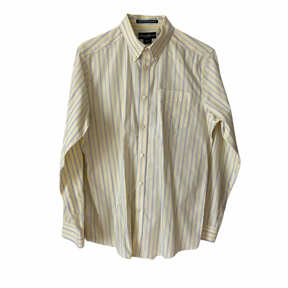 Eddie Bauer Men’s Yellow Blue Stripes Shirt Medium